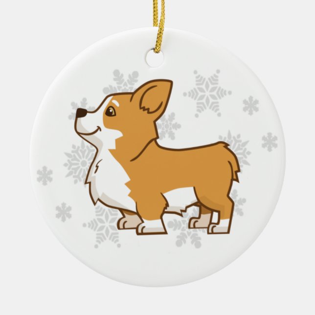 Ornamento cerâmico do Corgi do inverno (Frente)