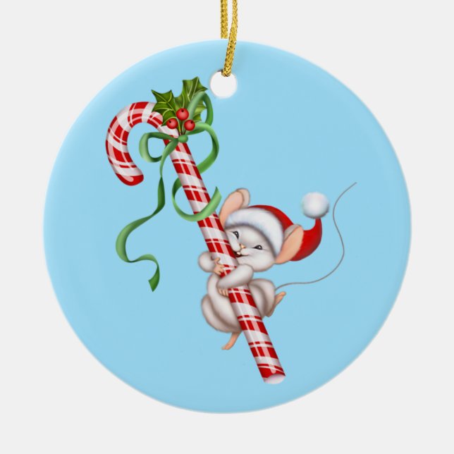 Ornamento cerâmico do mouse Papai noel de enfeites (Frente)