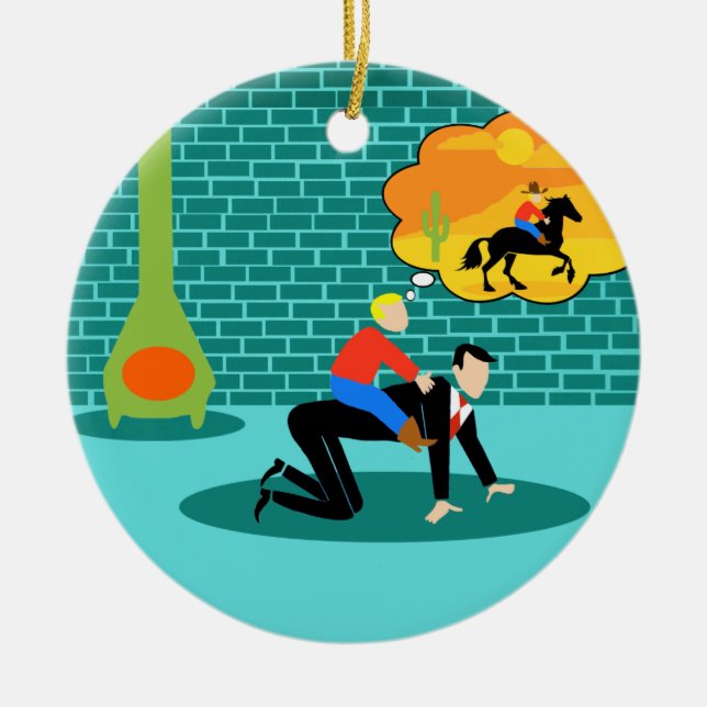 Ornamento cerâmico do vaqueiro pequeno retro (Frente)