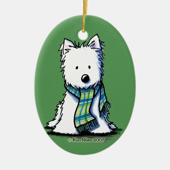 Ornamento Cerâmico do Westie de inverno (Frente)