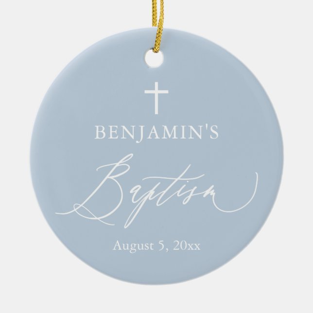 Ornamento cerâmico Dusty Blue Cross Boy Baptism (Frente)
