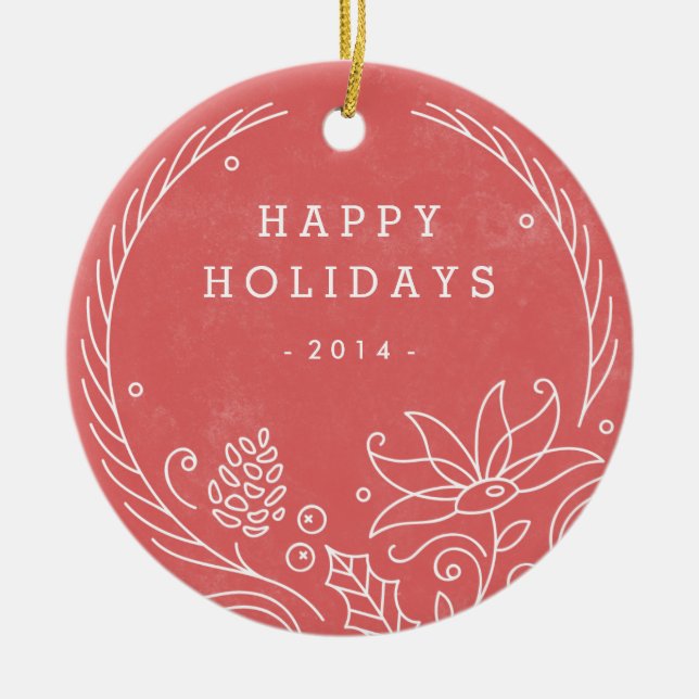 Ornamento Cerâmico Floral Wreath - Holly (Frente)