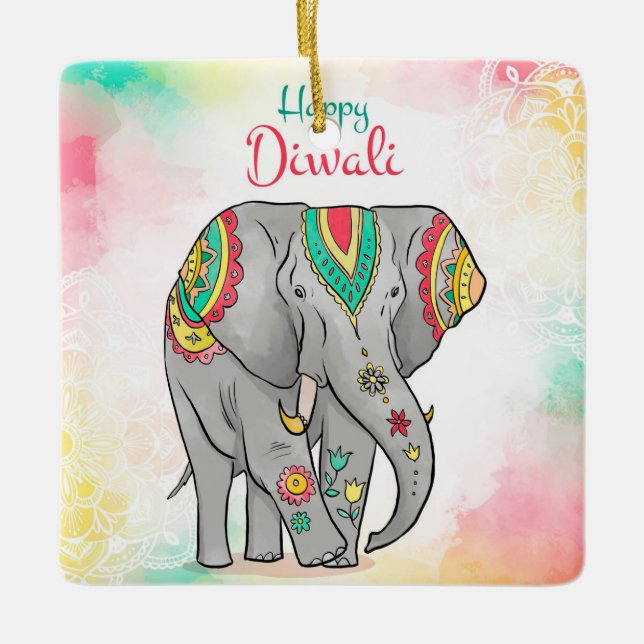 Ornamento cerâmico Happy Diwali (Frente)