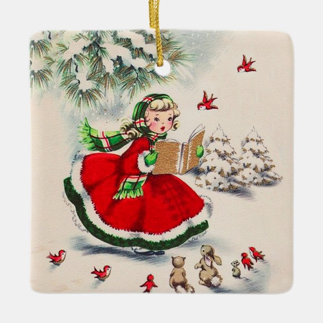 Ornamento cerâmico natal vintage Girl (Frente)