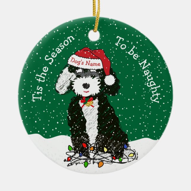 ornamento cerâmico personalizado de Bernedoodle (Frente)