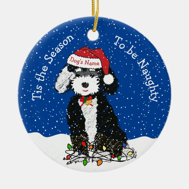 ornamento cerâmico personalizado de Bernedoodle (Frente)