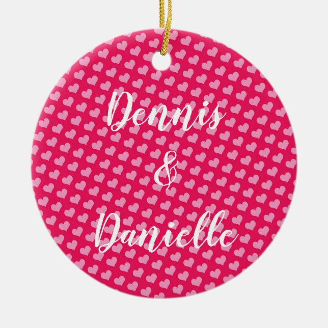 Ornamento Cerâmico Personalizado de Corações Rosa (Frente)