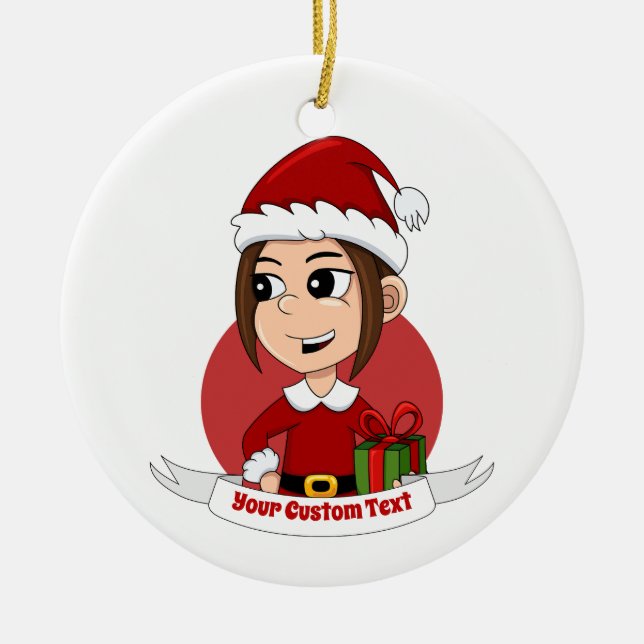 Ornamento cerâmico personalizado de moça de natal (Frente)