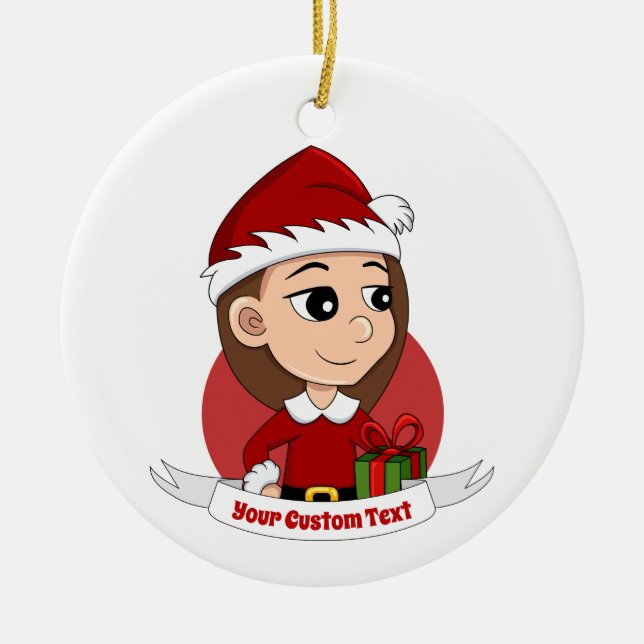 Ornamento cerâmico personalizado de moça de natal (Frente)