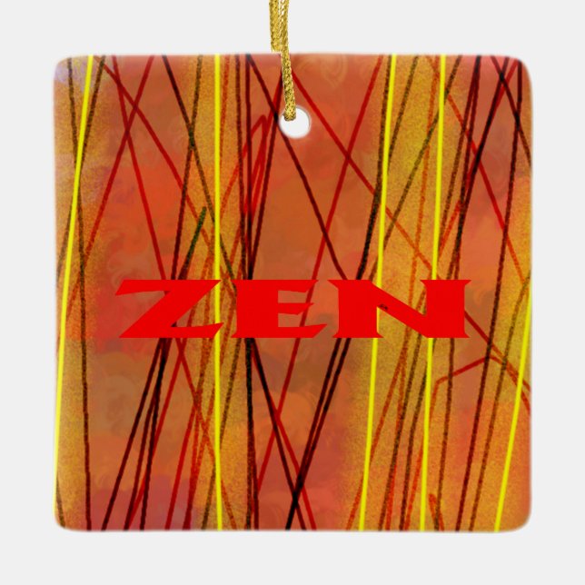 ornamento cerâmico quadrado de fios vermelhos Zen (Frente)