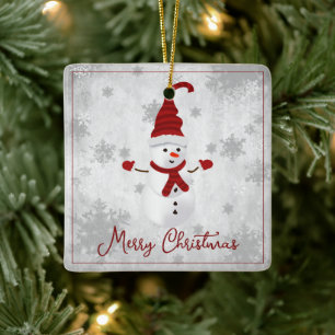 Ornamento cerâmico Red Cute Snowman Holiday