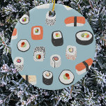 Ornamento Cerâmico Sushi<br><div class="desc">Mostre seu amor por sushi, nigiri e maki rolls com este Enfeites de natal alternativo divertido. Arte original de Nic Squirrell. Tente as outras formas para ver qual você prefere, ou peça uma variedade para decoração coesa!</div>