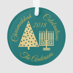 Ornamento Cerceta Dourado do Natal de Chrismukkah Hanukkah