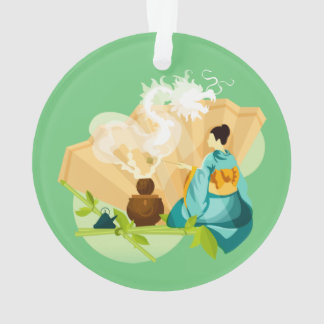 Ornamento Cerimônia Ilustrada de Chá Japonesa, Dragão