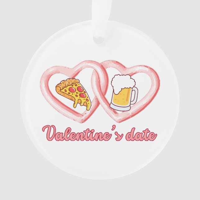 Ornamento Cerveja de pizza de data de dia de os namorados (Frente)