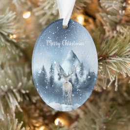 Ornamento Cervo em aquarela e neve personalizado de férias