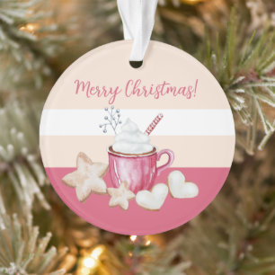 Ornamento Chá Quente de Natal Fofo e Biscoitos Aquarela