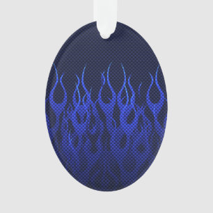 Ornamento Chamas de Corrida Azul em Impressão de Fibra de C
