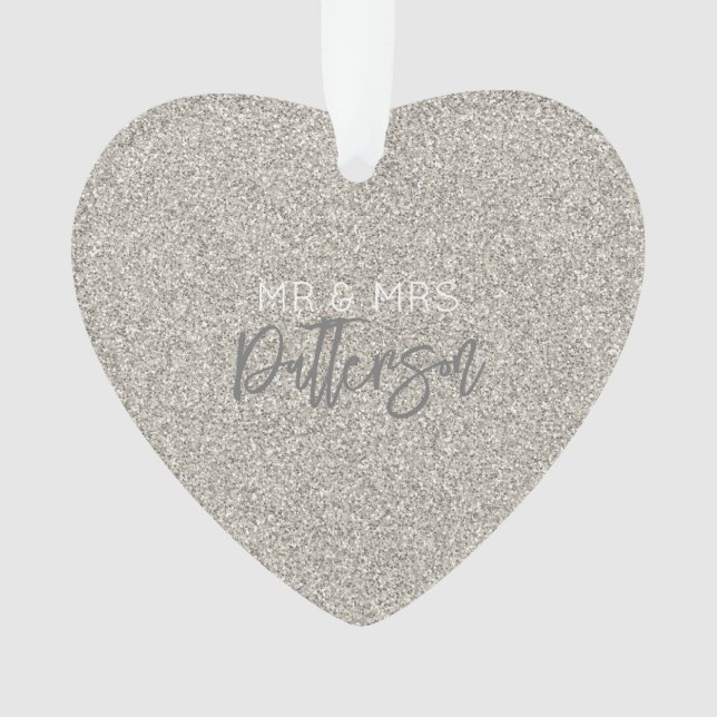 Ornamento Champagne Glitter Sr. e Sra. NOME Vestido DATE ele (Frente)