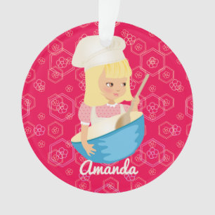 Ornamento Chapéu de chef loiro misturando tigela personaliza