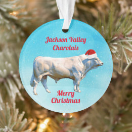 Ornamento Charolais Bull em Santa Hat 