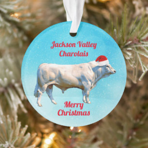 Ornamento Charolais Bull em Santa Hat