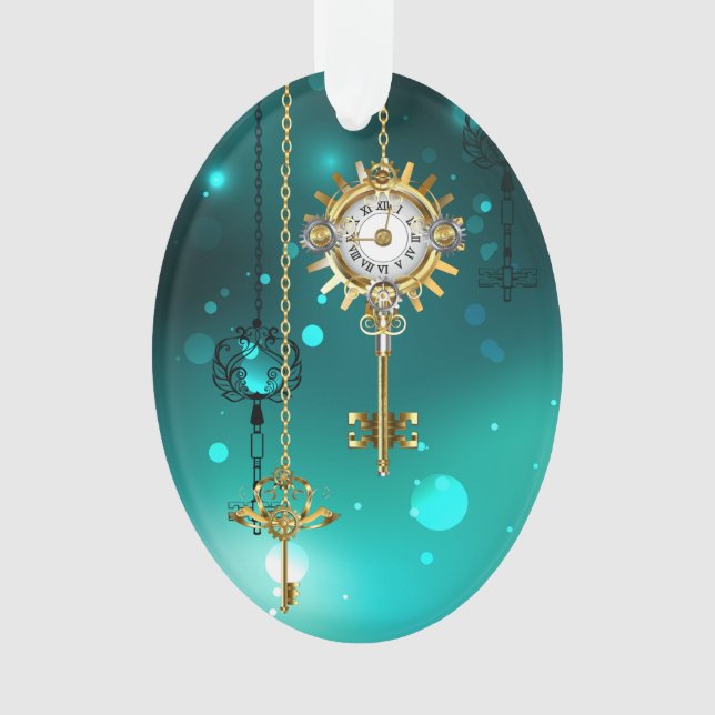 Ornamento Chaves de Esqueleto Anticas em Fundo Verde (Frente)