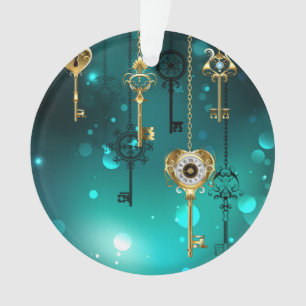 Ornamento Chaves de Esqueleto Anticas em Fundo Verde