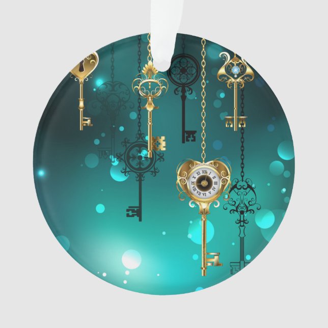 Ornamento Chaves de Esqueleto Anticas em Fundo Verde (Frente)