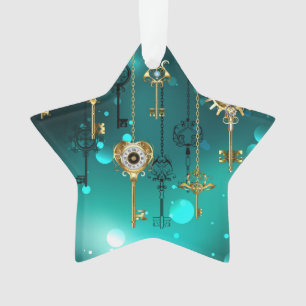 Ornamento Chaves de Esqueleto Anticas em Fundo Verde