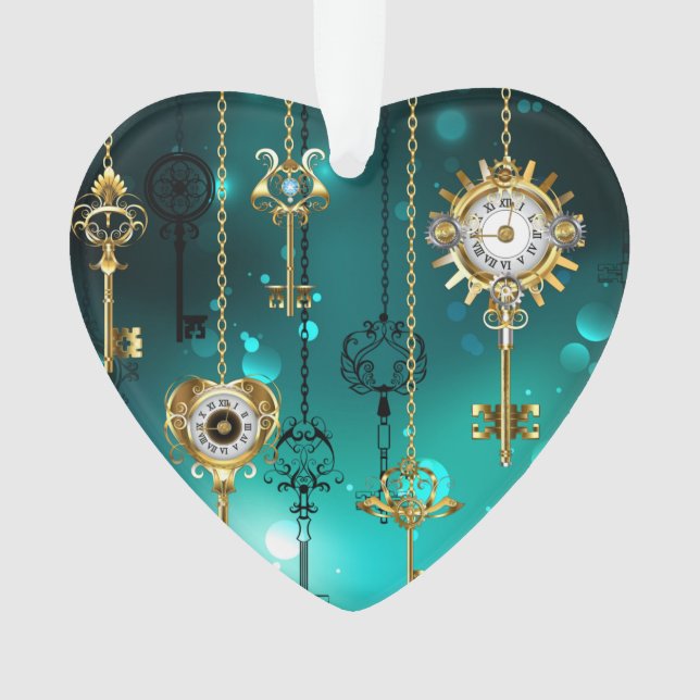 Ornamento Chaves de Esqueleto Anticas em Fundo Verde (Frente)