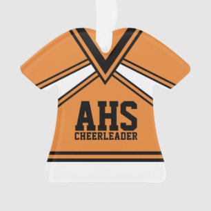 Ornamento Cheerleader alaranjado e preto com letras de time