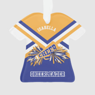 Ornamento Cheerleader do ouro, o azul escuro e o branco