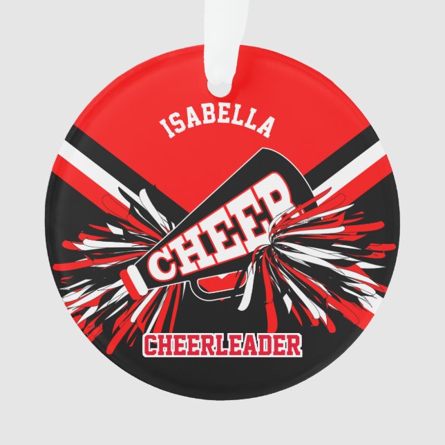Ornamento Cheerleader Preto, Vermelho e Branco (Frente)
