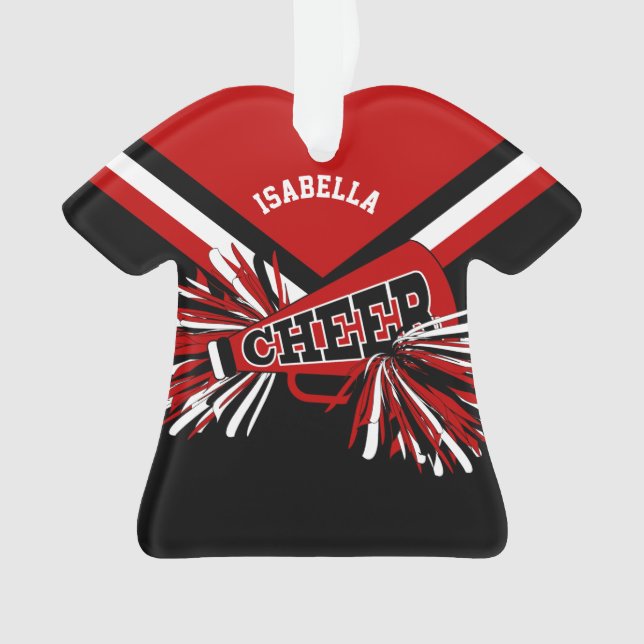 Ornamento Cheerleader vermelho escuro, preto e branco (Frente)