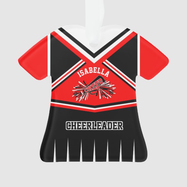 Ornamento Cheerleader vermelho, preto e branco (Frente)