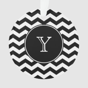 Ornamento Chevron preto e branco Monogrammed