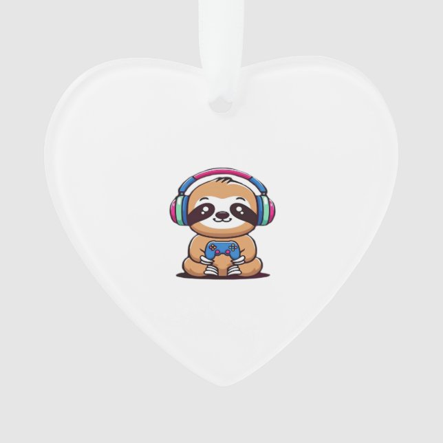 Ornamento Chibi Kawaii Sloth Gamer � Cute Funny Animal with  (Frente)