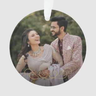 Ornamento Chic Dourado Sr. e Sra. Wedding Monograma Foto