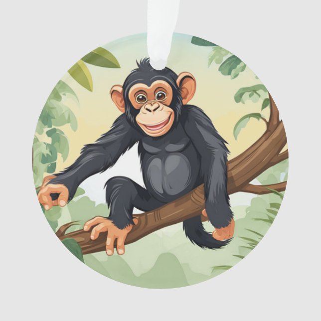 Ornamento Chimpanzé com a cauda fofa no galho (Frente)