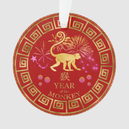Ornamento Chinês Zodiac Macaco Vermelho/Dourado ID542