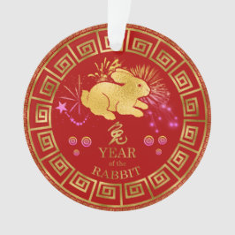 Ornamento Chinês Zodiac Rabbit Vermelho/Dourado ID542