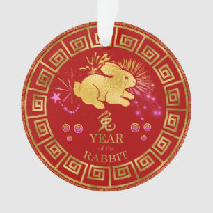 Ornamento Chinês Zodiac Rabbit Vermelho/Dourado ID542