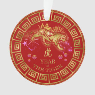 Ornamento Chinês Zodiac Tiger Red/Dourado ID542