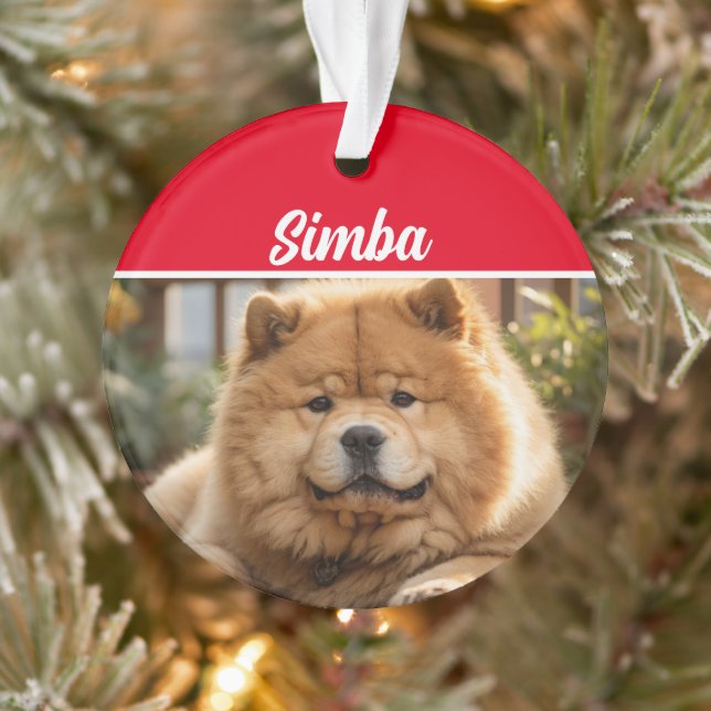 Ornamento Chow Chow Chow Dog com Nome e Foto de Natal (Árvore)