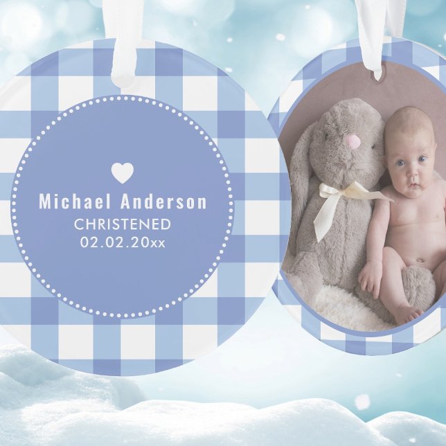 Ornamento Christening Baptism Cute Baby Boy Photo Blue (Criador carregado)