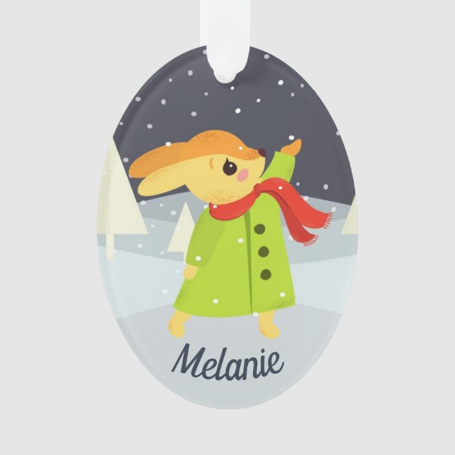 Ornamento Christmas Bunny Catching Snowflakes (Frente)