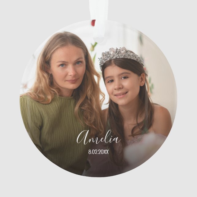 Ornamento  Christmas Custom 2-photo White Script (Verso)