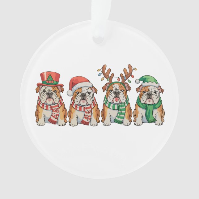 Ornamento Christmas English Bulldog Dog Santa Hat Reindeer (Frente)