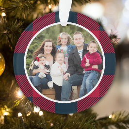 Ornamento Christmas Family Photo Red and Blue Bufalo Plaid